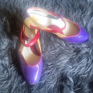 Fluevog Blind Faith Purple & Red Patent Flats Size 9